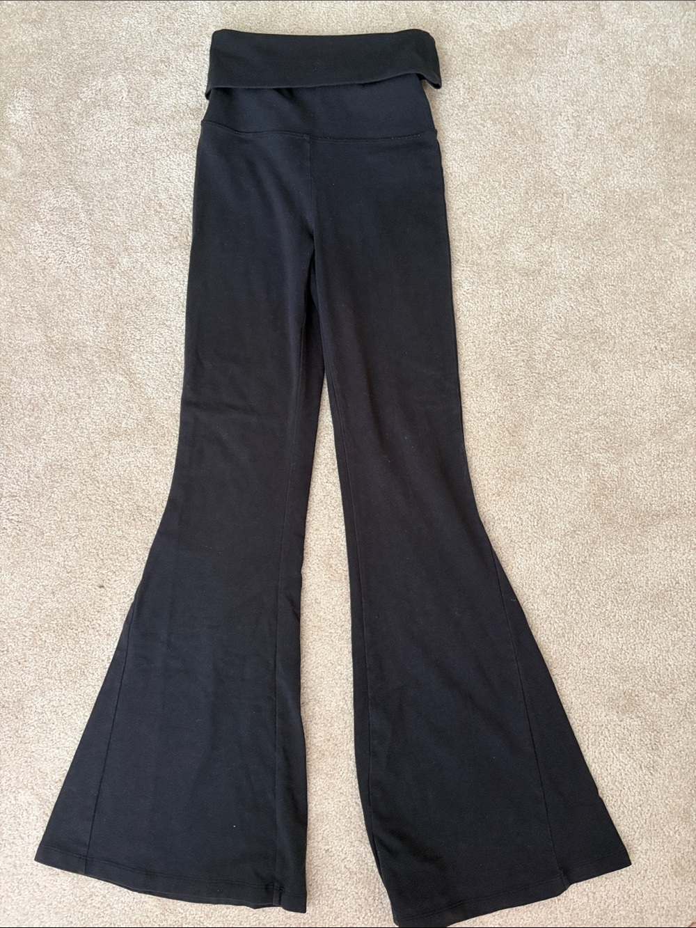 aerie Black Fold-Over Waist Flare Leggings